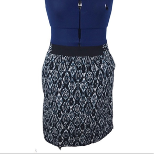 Access XL blue black geometric pattern elastic waist career skirt